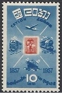Ceylon 1957 The 100th Anniversary of Stamps - 1 April - 10 Cents - Blue ...