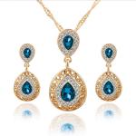 Charm Crystal Water Drop Pendant Necklaces Earrings Jewellery Set – Blue