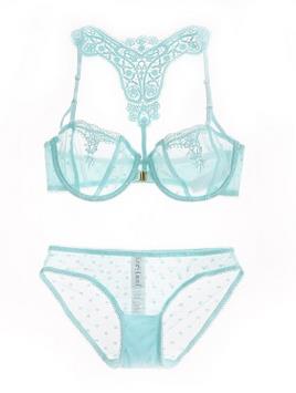 Dark Angels Sexy French Bandage Lace See Through Women Bra And Brief Set -  Blue 