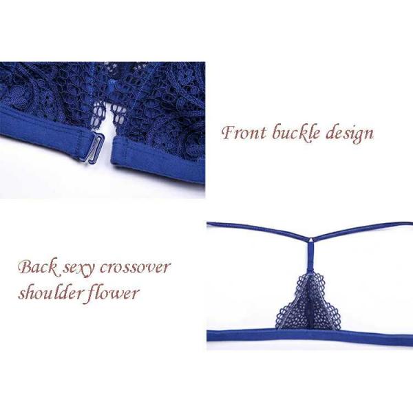 Dark Angels Sexy French Bandage Lace See Through Women Bra And Brief Set - Blue