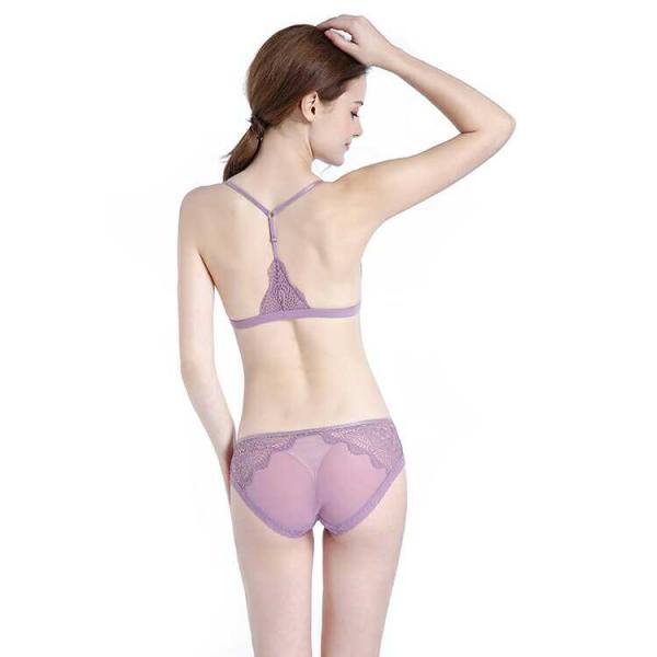 Dark Angels Sexy French Bandage Lace See Through Women Bra And Brief Set - Blue