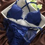Dark Angels Sexy Lace Bra & Brief Set European Style – Padded Dark Blue