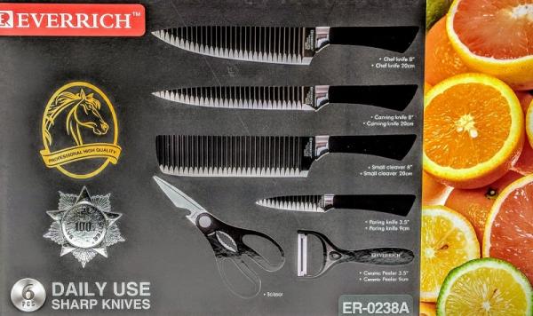 Everich Stainless Steel Kitchen Knife Set 6 Black - ER-0238A - Jungle.lk