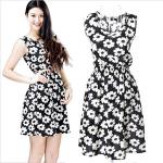 Floral Printed Sleeveless Chiffon Dress Black – Medium