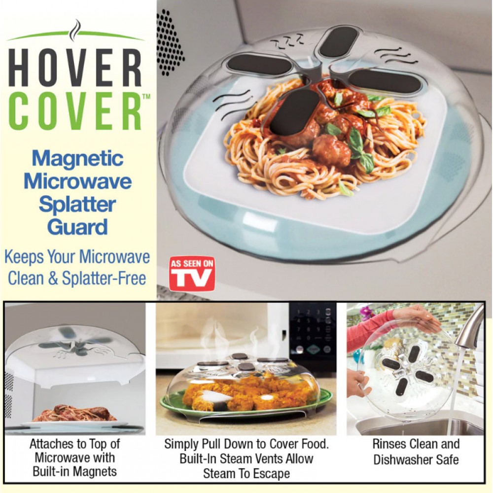 Hover Cover Magnetic Microwave Splatter Guard Lid With Steam Vents - As  Seen On TV 
