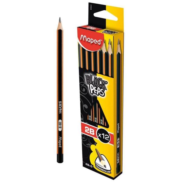 Maped Black's Peps 2B Triangular Pencil - 12 Pack