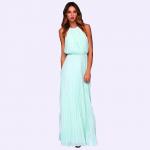Elegant Chiffon Sleeveless Pleated Long Floor Length Maxi Dress – Sky Blue