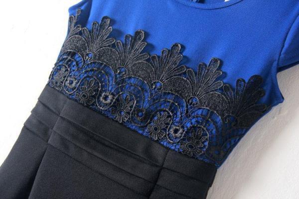 Lace Bodycon Round Neck Dress Blue