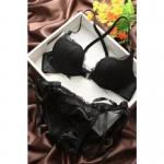 Dark Angels Sexy Lace Bra & Brief Set European Style – Padded Black