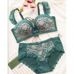 Dark Angels Wireless Bra & Brief Set Beautiful Sexy French Design – Green & Beige