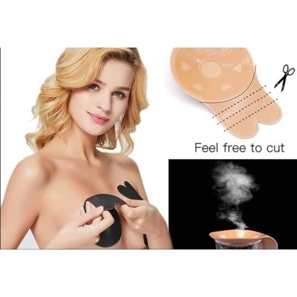 Sticky Invisible Silicone Strapless Backless Rabbit Ear Self Adhesive Push Up Bras - Black