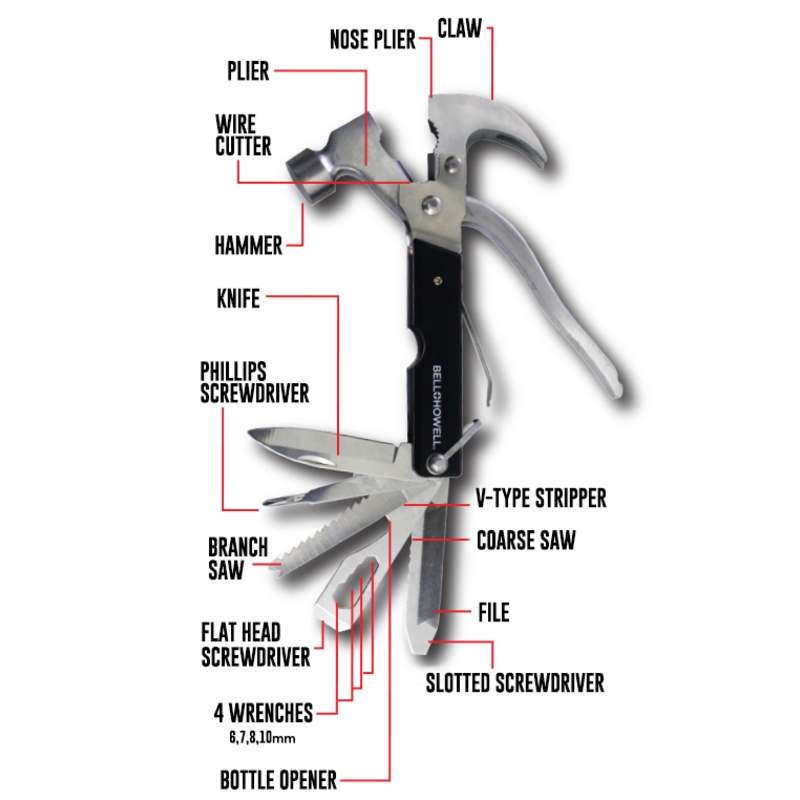 Bell + Howell TAC Tool Stainless Steel 18-in-1 Multi Tool