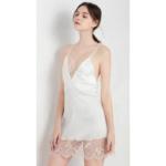 Dark Angels Deep V Front Satin Silk Lingerie Nightwear Open Back With Strap White