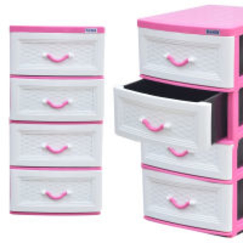 Daxer 4 Drawer Plastic Cupboard With Handle Pink Ddc 04 4d