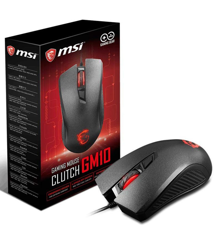 MSI Clutch GM10 USB Adjustable DPI Ergonomic Design Gaming Grade Optical Mouse