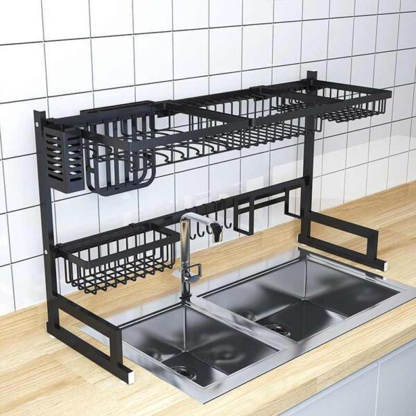 Dish Drying Rack, 2 Cutlery Holders Drainer Shelf for Kitchen Supplies Storage