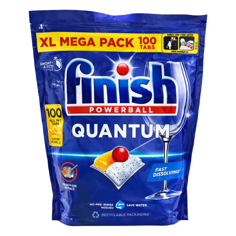Finish Powerball Quantum Powerful Clean & Shine All in One Dishwasher Tablets Lemon - 100 Tabs XL Mega Pack