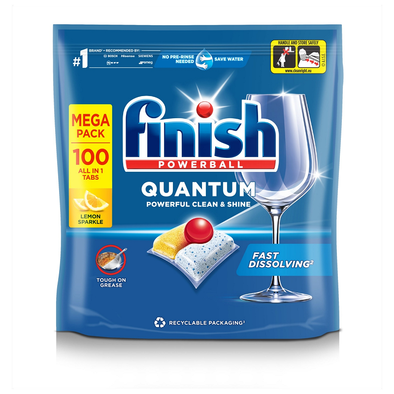 Finish Powerball Quantum Powerful Clean & Shine All in One Dishwasher Tablets Lemon - 100 Tabs