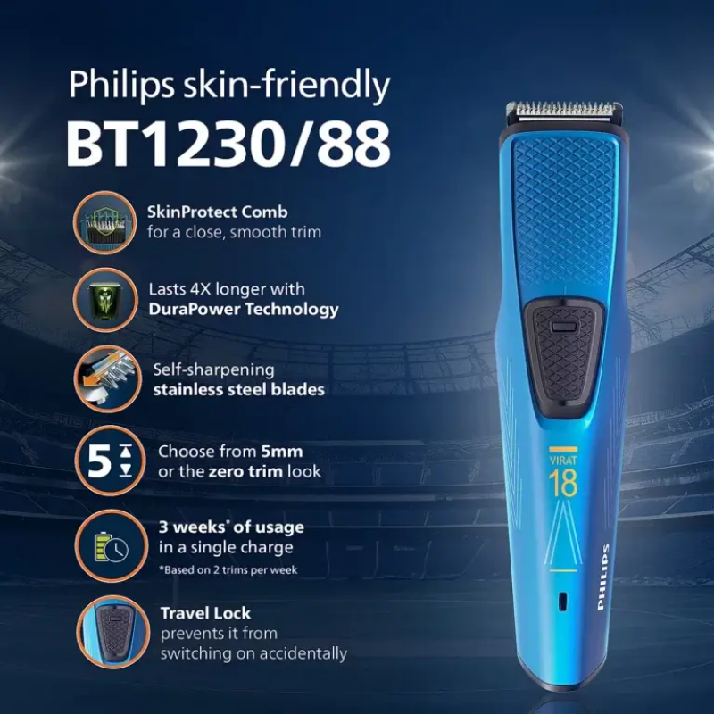 Philips Stainless Steel Beard Trimmer – BT1230/88 (Co designed by Virat)