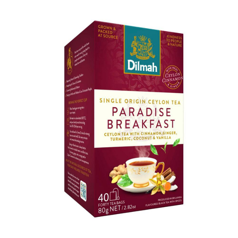 Dilmah Paradise Breakfast Ceylon Black Tea with Turmeric, Ceylon Cinnamon & Ginger 40 Tea Bags
